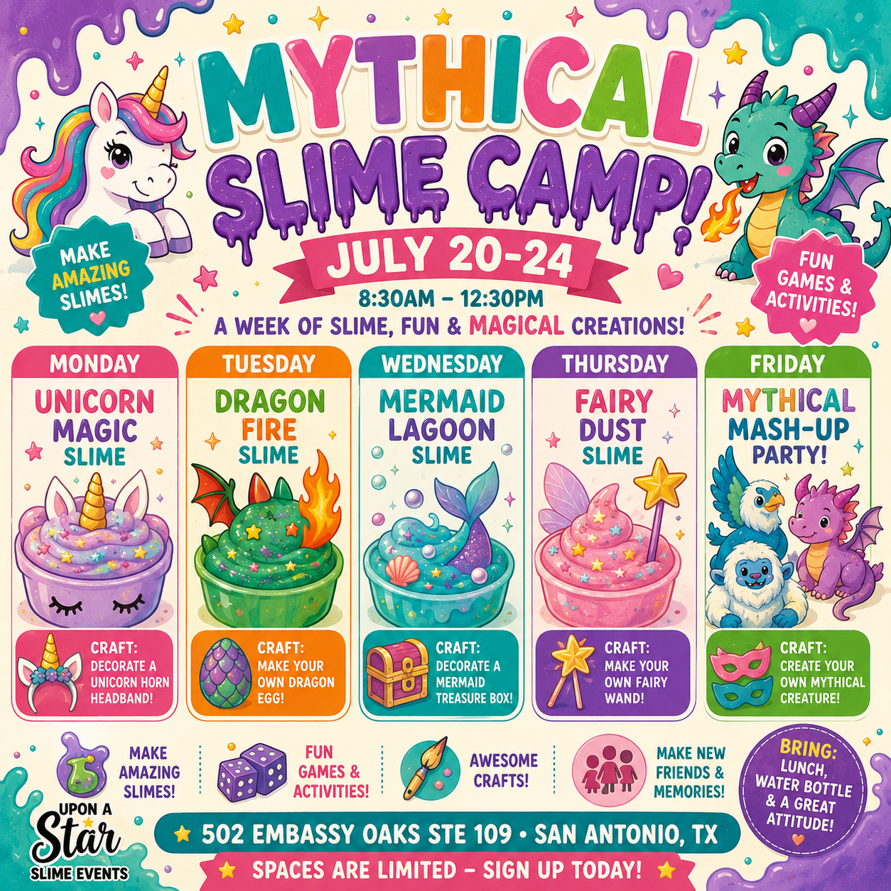 JULY WEEK 8 summer camp July 20-24-8:30-12:30