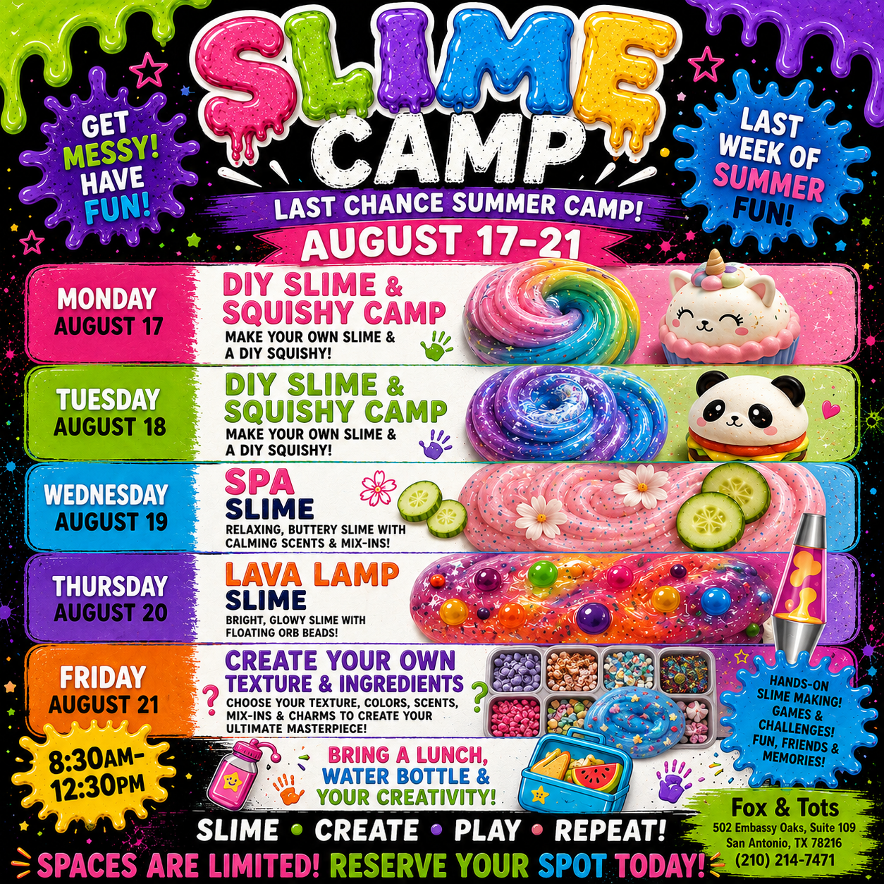 WEEK 12 summer camp 8/17-8/21
