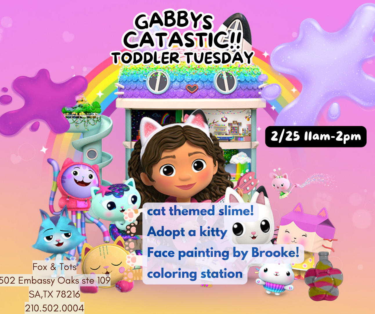 CATASTIC TODDLER TUESDAY! 2/25 11am-2pm -slime & adopt a kitty