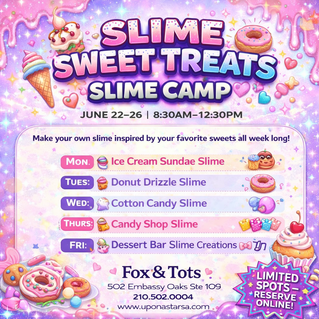 JUNE SUMMER SLIME CAMP WEEK 4  SLIME SWEET TREATS JUNE 22-26th 8:30-12:30pm