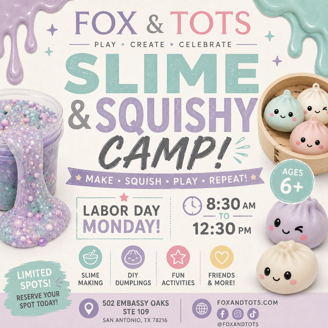 LABOR DAY SLIME & DIY SQUISHY CAMP! 8:30-12:30